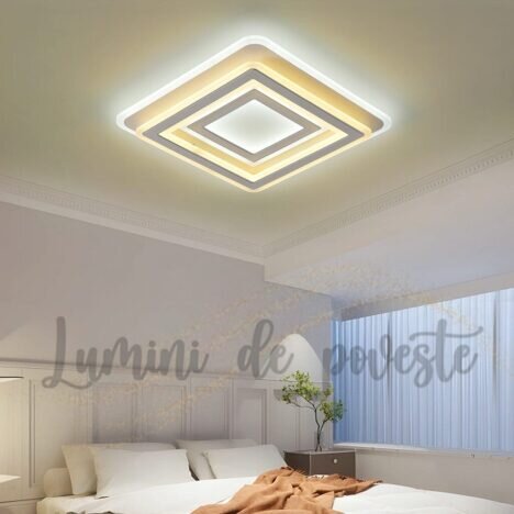 Plafoniera LED 200W Illusion Patrat, LED inclus, 3 surse de iluminare, Telecomanda, Dimabil, Lumina: