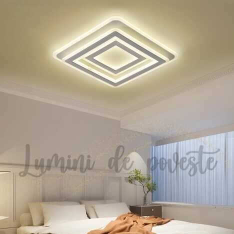 Plafoniera LED 200W Illusion Patrat, LED inclus, 3 surse de iluminare, Telecomanda, Dimabil, Lumina: