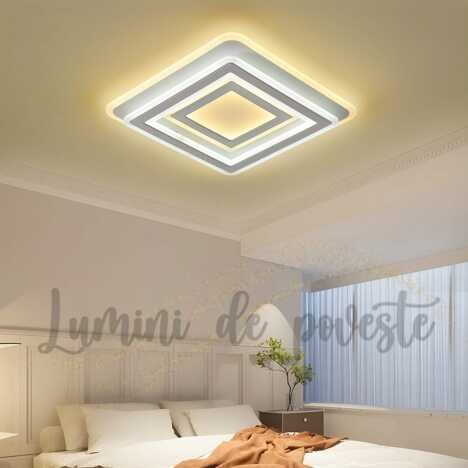 Plafoniera LED 200W Illusion Patrat, LED inclus, 3 surse de iluminare, Telecomanda, Dimabil, Lumina: